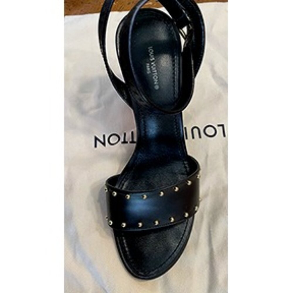 Louis Vuitton, Silhouette Sandal, Monogram Heel, Black with Gold Studs